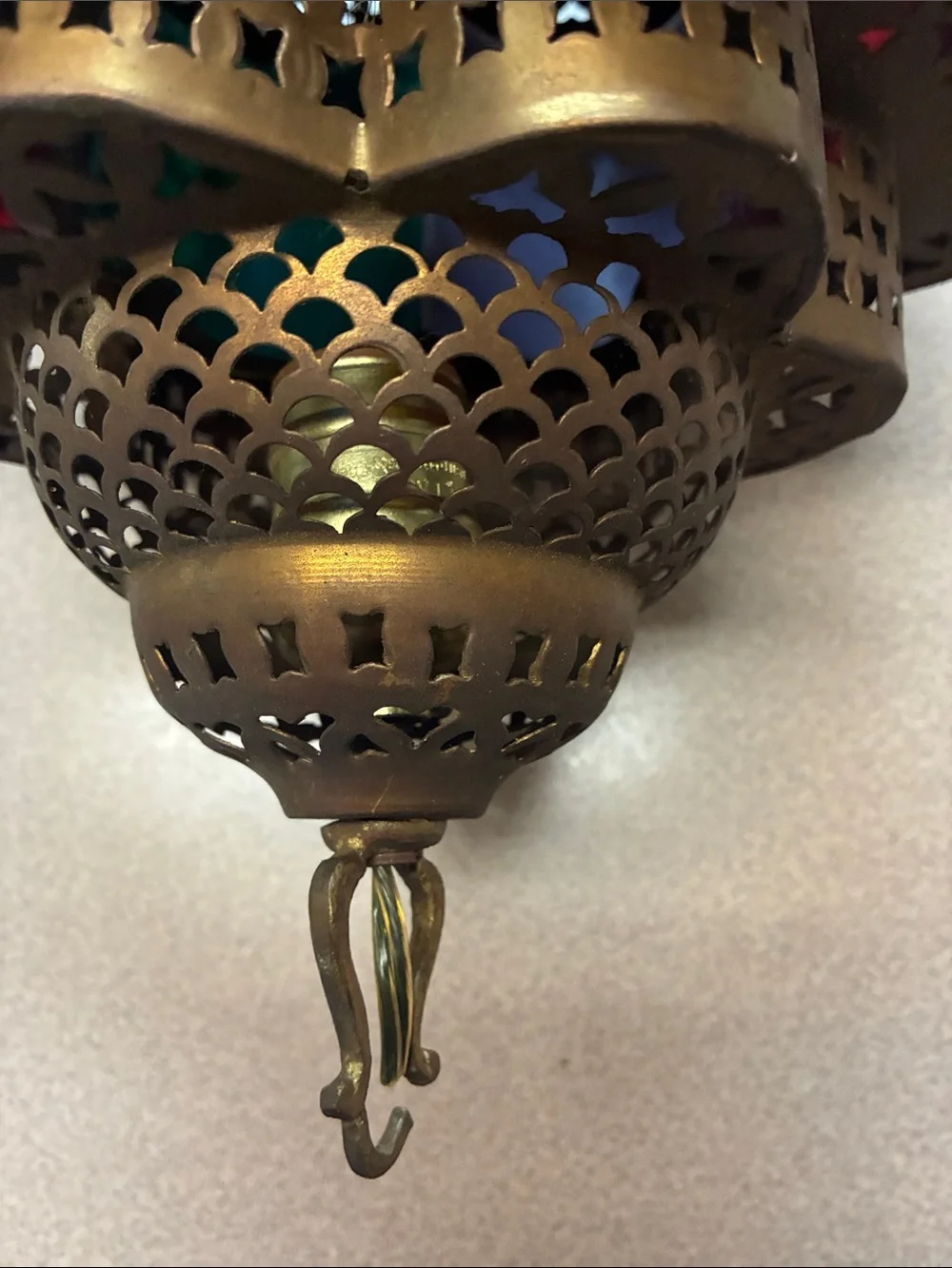 Brass Moroccan-Style Multi-Color Cutout Lantern